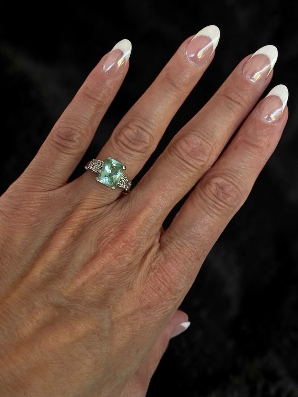 Mint Green Cushion Cut Lab Grown Spinel Sterling Silver Ring Size 6.5